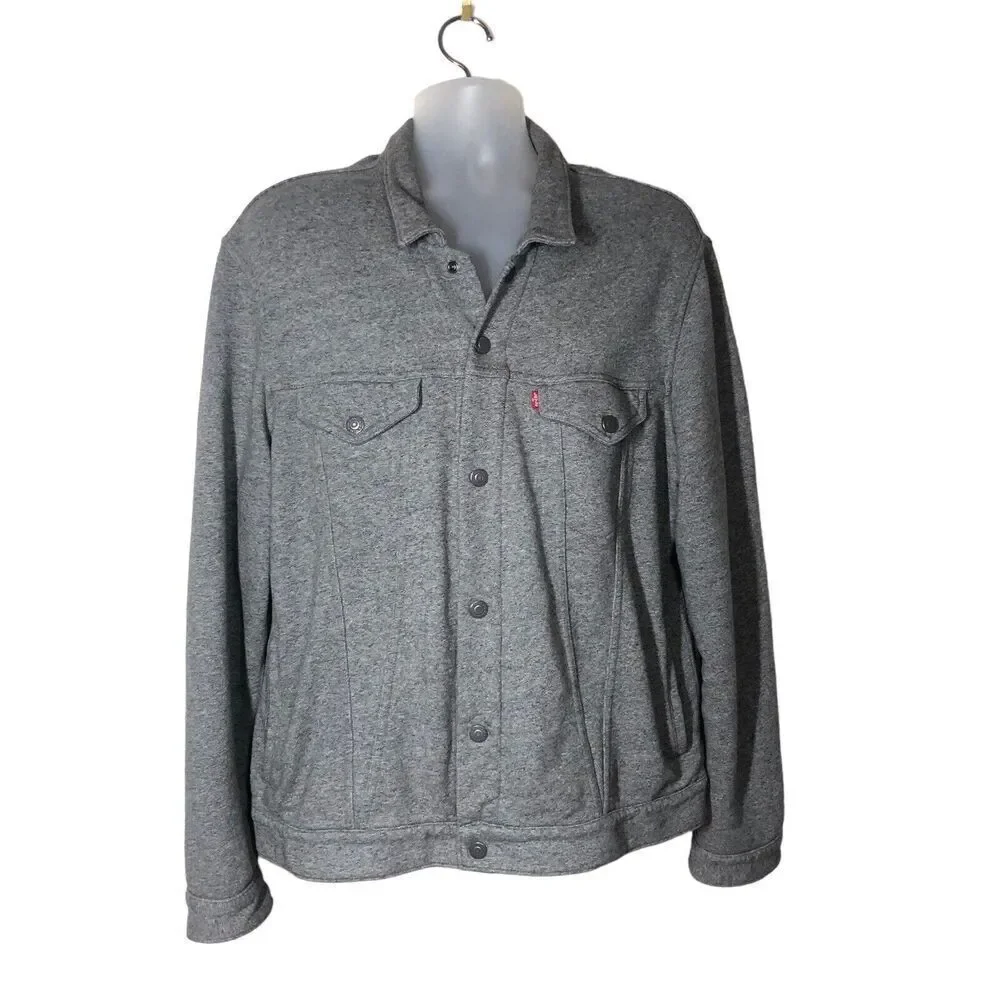 Levis Commuter Trucker Mens Size XXL Gray Snap Front Pockets Coat Casual Biggy - Picture 3 of 9